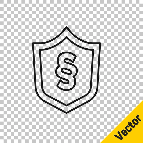 Black Line Justice Law Shield Icon Isolated Transparent Background Vector — Vetor de Stock