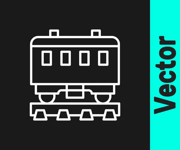 Weiße Linie Personenwaggons Ikone Isoliert Auf Schwarzem Hintergrund Eisenbahnwaggon Vektor — Stockvektor