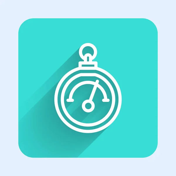 White Line Barometer Icon Isolated Long Shadow Green Square Button — Vetor de Stock