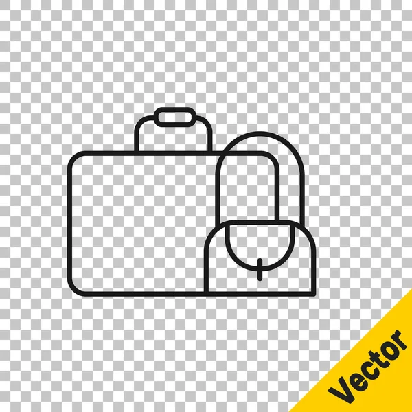 Black Line Suitcase Travel Icon Isolated Transparent Background Traveling Baggage — Stock Vector