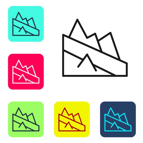 Black Line Mountain Descent Icon Isolated White Background Symbol Victory — Stok Vektör