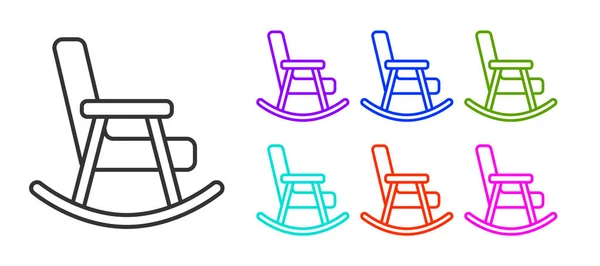 Zwarte Lijn Rocking Chair Icoon Geïsoleerd Witte Achtergrond Stel Pictogrammen — Stockvector