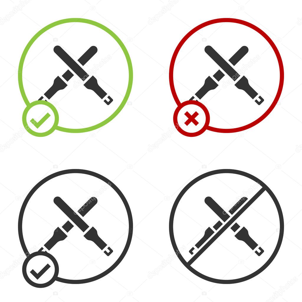 Black Marshalling wands for the aircraft icon isolated on white background. Marshaller communicated with pilot before and after flight. Circle button. Vector.