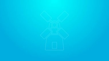 Pembe çizgili yel değirmeni simgesi mavi arkaplanda izole edilmiş. 4K Video hareketli grafik canlandırması