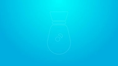 Pembe çizgi Mavi arka planda eski para çantası simgesi izole edildi. Nakit bankacılık tabelası. 4K Video hareketli grafik canlandırması