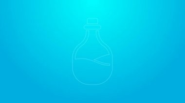 Pembe çizgi. Mavi arka planda izole edilmiş eski bir şişe şarap ikonu. 4K Video hareketli grafik canlandırması