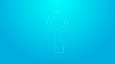 Pembe çizgi Mavi arkaplanda eski anahtar simgesi izole edildi. 4K Video hareketli grafik canlandırması