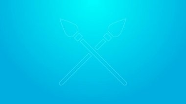 Pembe çizgi mavi arka planda izole edilmiş ortaçağ mızrakları ikonu. Ortaçağ silahı. 4K Video hareketli grafik canlandırması