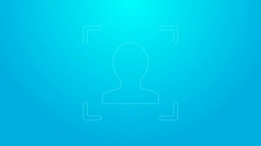 Pembe çizgi yüz tanıma simgesi mavi arkaplanda izole edildi. Yüz tanımlama simgesi. Yüz tanıma. Siber güvenlik kavramı. 4K Video hareketli grafik canlandırması
