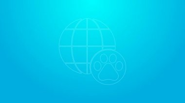 Pembe çizgili dünya hayvan ikonu mavi arka planda izole edilmiş. 4K Video hareketli grafik canlandırması