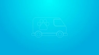 Pembe hat Veterinerlik Ambulansı simgesi mavi arkaplanda izole edildi. Veteriner kliniği sembolü. 4K Video hareketli grafik canlandırması