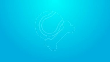 Pembe çizgili oyuncaklar mavi arka planda izole edilmiş kemik kauçuğu ve top ikonu. 4K Video hareketli grafik canlandırması