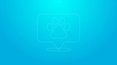 Mavi arka planda izole edilmiş hayvan ikonu için veterinerlik, klinik ya da evcil hayvan dükkanı olan pembe çizgi haritası. Veteriner ya da veteriner kliniği. 4K Video hareketli grafik canlandırması