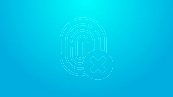 Pink line Cancelled fingerprint icon isolated on blue background. Access denied for user concept. Error, fraud. Identification sign. Touch id. 4K Video motion graphic animation — Stock Video