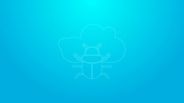 Pink line System bug on a cloud icon isolated on blue background. Cloud computing design concept. Digital network connection. 4K Video motion graphic animation — Stock Video