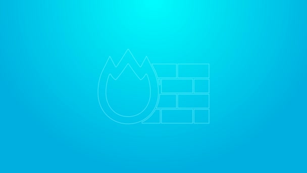 Linha rosa Firewall, ícone de parede de segurança isolado no fundo azul. Animação gráfica em movimento de vídeo 4K — Vídeo de Stock