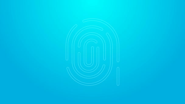 ピンクラインの指紋アイコンは青の背景に隔離されている。IDアプリのアイコン。身分証明書。タッチID 。4Kビデオモーショングラフィックアニメーション — ストック動画