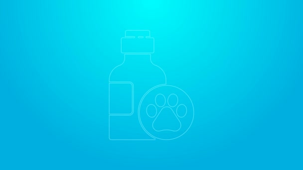 Roze lijn Pet shampoo icoon geïsoleerd op blauwe achtergrond. Dieren verzorgingsteken. Hondenreinigingssymbool. 4K Video motion grafische animatie — Stockvideo