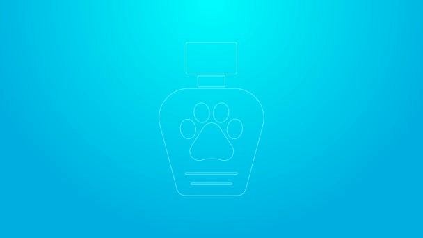 Różowa linia Pet szampon ikona izolowane na niebieskim tle. Znak opieki nad zwierzętami. Symbol czyszczenia psów. 4K Animacja graficzna ruchu wideo — Wideo stockowe