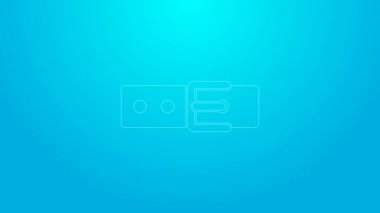 Mavi arkaplanda isim etiketi simgesi olan pembe çizgi tasması. Evcil hayvanlar için basit malzemeler. Kedi köpek bakımı. Evcil hayvan zincirleri. 4K Video hareketli grafik canlandırması