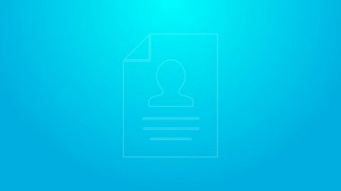 Pembe çizgi mavi arkaplanda izole edilmiş simgeye devam et. Özgeçmiş başvurusu. Profesyonel personel aranıyor. Personel analizi devam ediyor. 4K Video hareketli grafik canlandırması