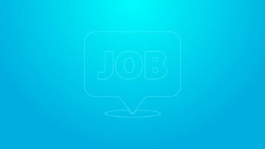 Mavi arkaplanda görev simgesi izole edilmiş pembe çizgi konuşma balonu. İşe alım ya da seçim konsepti. Çalışanları ve işi ara. 4K Video hareketli grafik canlandırması
