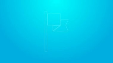 Mavi arkaplanda pembe çizgi bayrak simgesi izole edildi. Yer belirleyici sembol. 4K Video hareketli grafik canlandırması