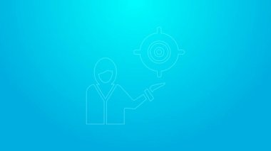 Pembe çizgi pazarlama hedef strateji konsepti ikonu mavi arka planda izole edildi. İnsanların imzasıyla nişan al. 4K Video hareketli grafik canlandırması