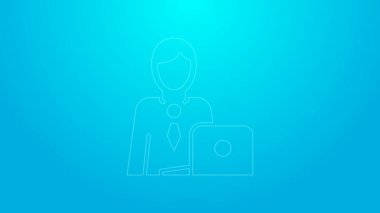 Pembe çizgi iş adamı simgesi mavi arkaplanda izole edildi. İş simgesi kullanıcı profili simgesi simgesi. Erkek kullanıcı işareti. 4K Video hareketli grafik canlandırması