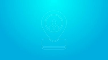 Pembe çizgili İşçi konumu simgesi mavi arkaplanda izole edildi. 4K Video hareketli grafik canlandırması