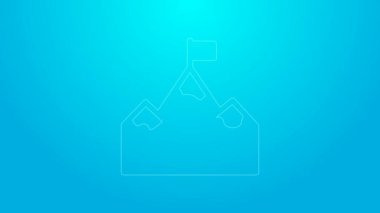 Üzerinde mavi arka planda izole edilmiş bayrak bulunan pembe çizgi dağları. Zaferin ya da başarının sembolü. Gol başarısı. 4K Video hareketli grafik canlandırması