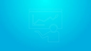 Pembe Çizgi Eğitimi, sunum simgesi mavi arkaplanda izole edildi. 4K Video hareketli grafik canlandırması