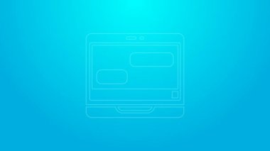 Pembe çizgi Yeni sohbet mesajları mavi arkaplanda izole edilmiş dizüstü bilgisayar simgesi. Smartphone sohbet mesajları konuşma baloncukları. 4K Video hareketli grafik canlandırması