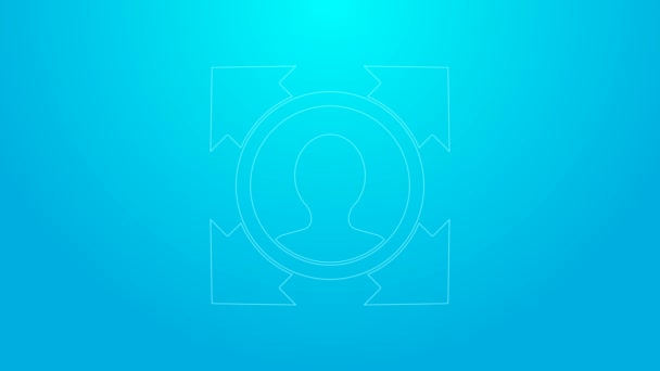 Rosa linje Head jakt ikon isolerad på blå bakgrund. Företagets mål eller Sysselsättningstecken. Personalresurser och rekrytering för företag. 4K Video motion grafisk animation — Stockvideo