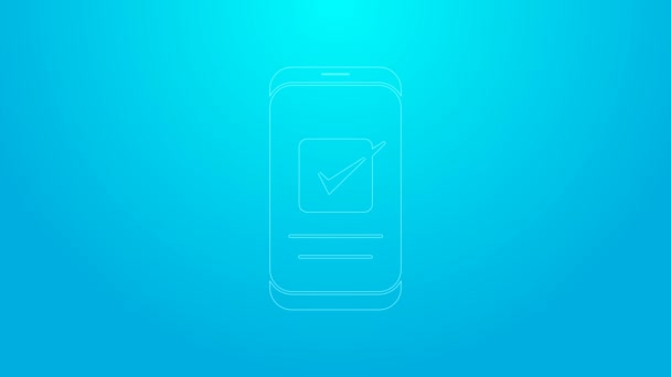 Ροζ γραμμή Smartphone, το εικονίδιο του κινητού τηλεφώνου απομονώνονται σε μπλε φόντο. 4K Γραφική κίνηση κίνησης βίντεο — Αρχείο Βίντεο