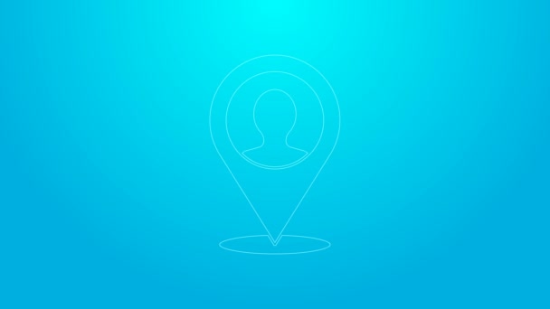 Línea rosa Marcador de mapa con una silueta de una persona icono aislado sobre fondo azul. Símbolo de ubicación GPS. Animación gráfica de vídeo 4K — Vídeos de Stock