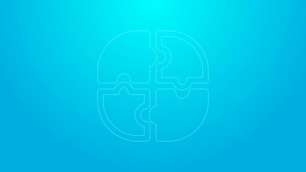 Růžová čára Kousek puzzle ikona izolované na modrém pozadí. Obchod, marketing, finance, šablony, dispozice, infografika, internetový koncept. Grafická animace pohybu videa 4K — Stock video