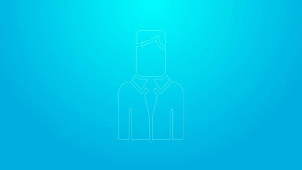 Línea rosa Icono del trabajador aislado sobre fondo azul. Icono de perfil de usuario de símbolo de avatar empresarial. Señal de usuario masculino. Animación gráfica de vídeo 4K — Vídeos de Stock