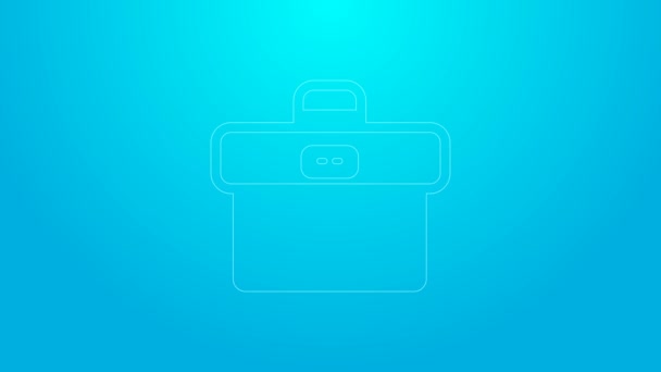 Różowa ikona walizki na niebieskim tle. Podpis sprawy biznesowej. Portfel biznesowy. 4K Animacja graficzna ruchu wideo — Wideo stockowe