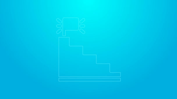 Escalera de línea rosa con icono de la bandera de acabado aislado sobre fondo azul. Concepto de negocio de crecimiento profesional. Concepto de desarrollo empresarial. Animación gráfica de vídeo 4K — Vídeos de Stock