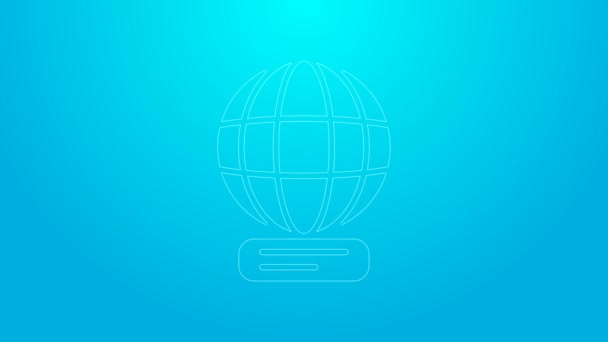Różowa linia Światowa ikona odizolowana na niebieskim tle. Pin na kuli ziemskiej. 4K Animacja graficzna ruchu wideo — Wideo stockowe