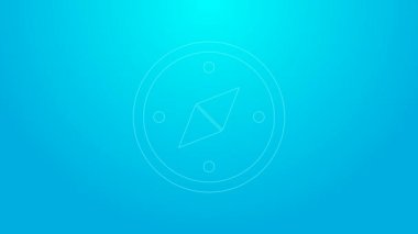 Pembe çizgi pusula simgesi mavi arkaplanda izole edildi. Rüzgâr yön bulma sembolü. Rüzgar gül işareti. 4K Video hareketli grafik canlandırması