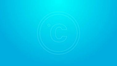 Mavi arka planda izole edilmiş pembe çizgili Celsius simgesi. 4K Video hareketli grafik canlandırması