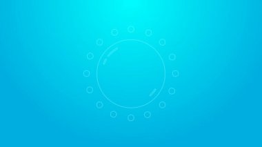 Pembe çizgi güneş simgesi mavi arkaplanda izole edildi. 4K Video hareketli grafik canlandırması