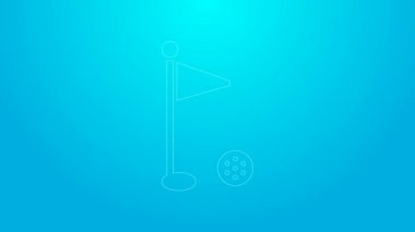 Pembe çizgi golf bayrağı simgesi mavi arkaplanda izole edildi. Golf ekipmanı ya da aksesuar. 4K Video hareketli grafik canlandırması