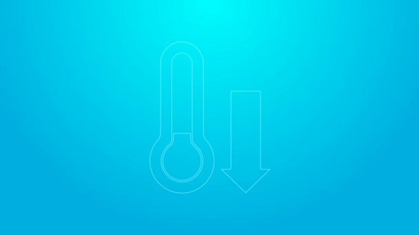 Linha rosa Termômetro de meteorologia ícone de medição isolado no fundo azul. Equipamento termômetro mostrando clima quente ou frio. Animação gráfica em movimento de vídeo 4K — Vídeo de Stock