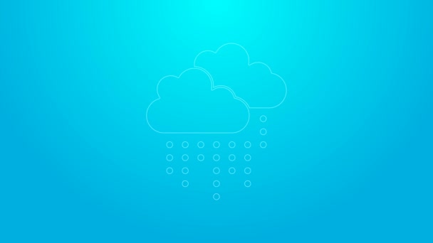 Ροζ γραμμή Σύννεφο με εικονίδιο βροχής απομονωμένο σε μπλε φόντο. Βροχή σύννεφο βροχόπτωση με σταγόνες βροχής. 4K Γραφική κίνηση κίνησης βίντεο — Αρχείο Βίντεο
