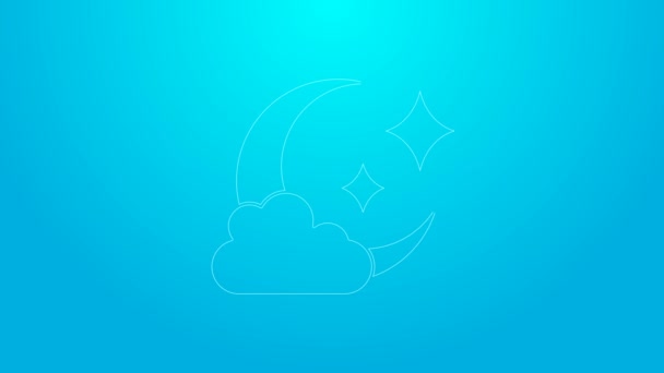 Mavi arka planda ay simgesi olan pembe çizgi bulutu. Bulutlu gece işareti. Uyku rüyalarının sembolü. Gece ya da yatak zamanı tabelası. 4K Video hareketli grafik canlandırması — Stok video