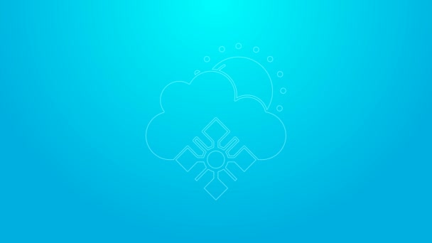 Linea rosa Nuvola con icona neve e sole isolata su sfondo blu. Nuvola con fiocchi di neve. Icona del tempo singolo. Segno di neve. Animazione grafica 4K Video motion — Video Stock