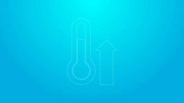 Růžová čára Meteorologický teploměr měřicí ikona izolované na modrém pozadí. Teploměr ukazuje teplé nebo studené počasí. Grafická animace pohybu videa 4K — Stock video